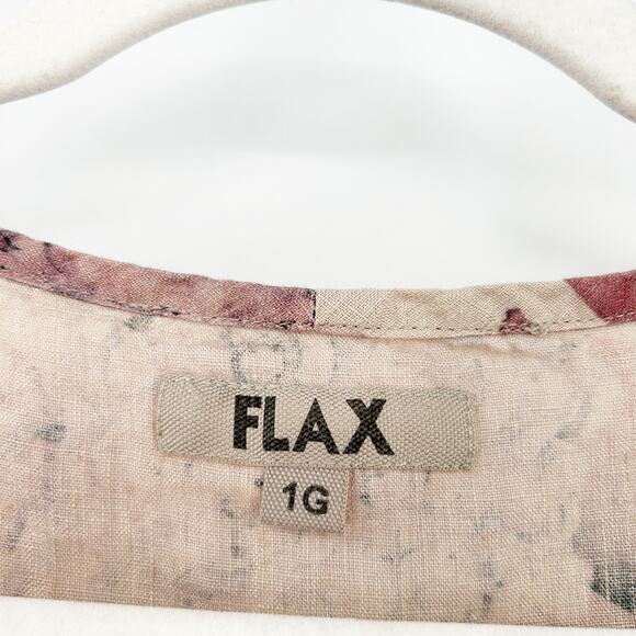 Flax Women Beachy Tropical Hydrangea Floral 100% Linen Short‎ Sleeve Top 18-20 - Picture 2 of 5